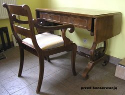 Stół - biurko - klapak plus fotel Biedermeier 