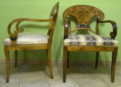 2 fotele i 4 krzesła w typie Biedermeier - brzoza . Do konserwacji 